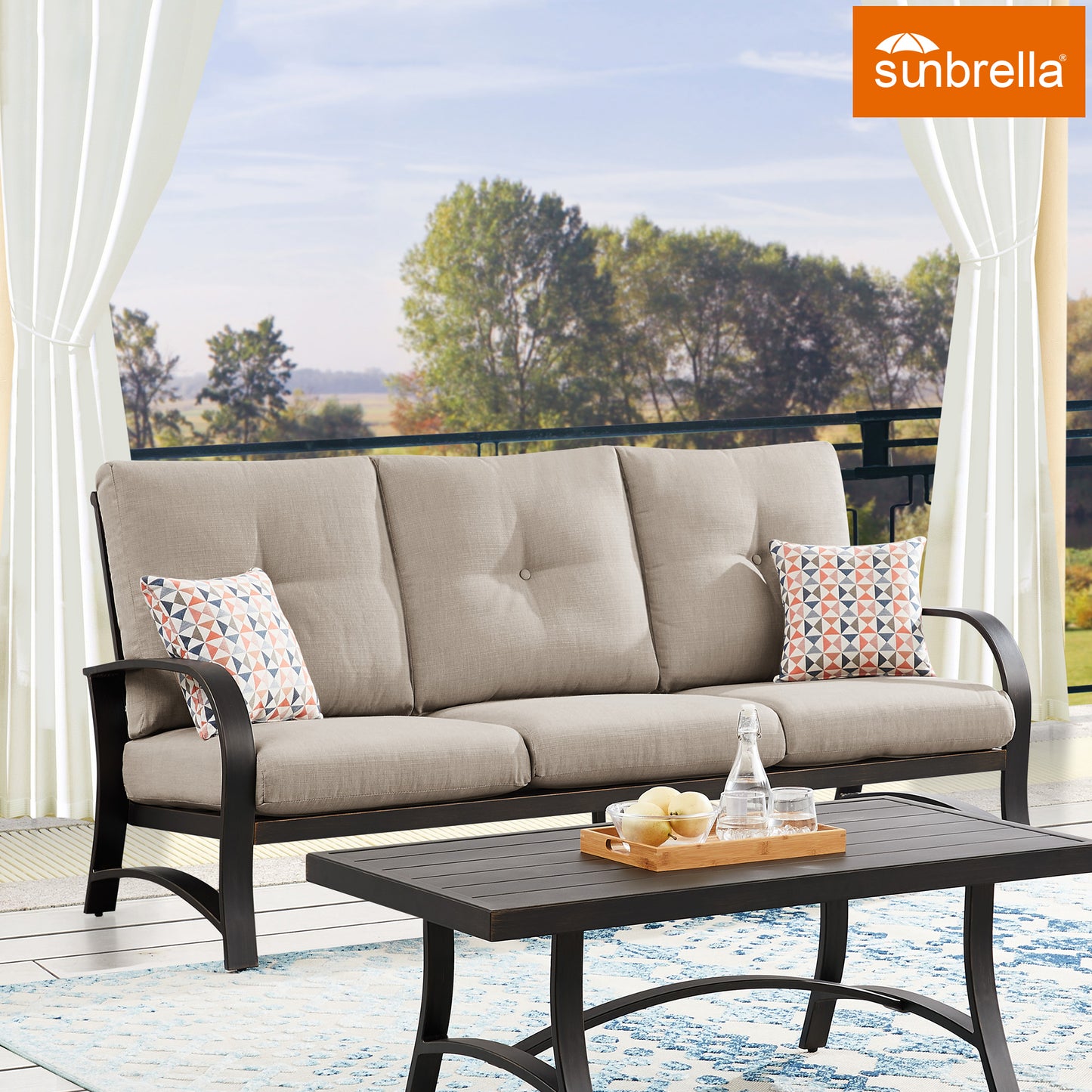 OPEN BOX I Chamber Aluminum 3-Seater Patio Sofa with Sunbrella® Cushions