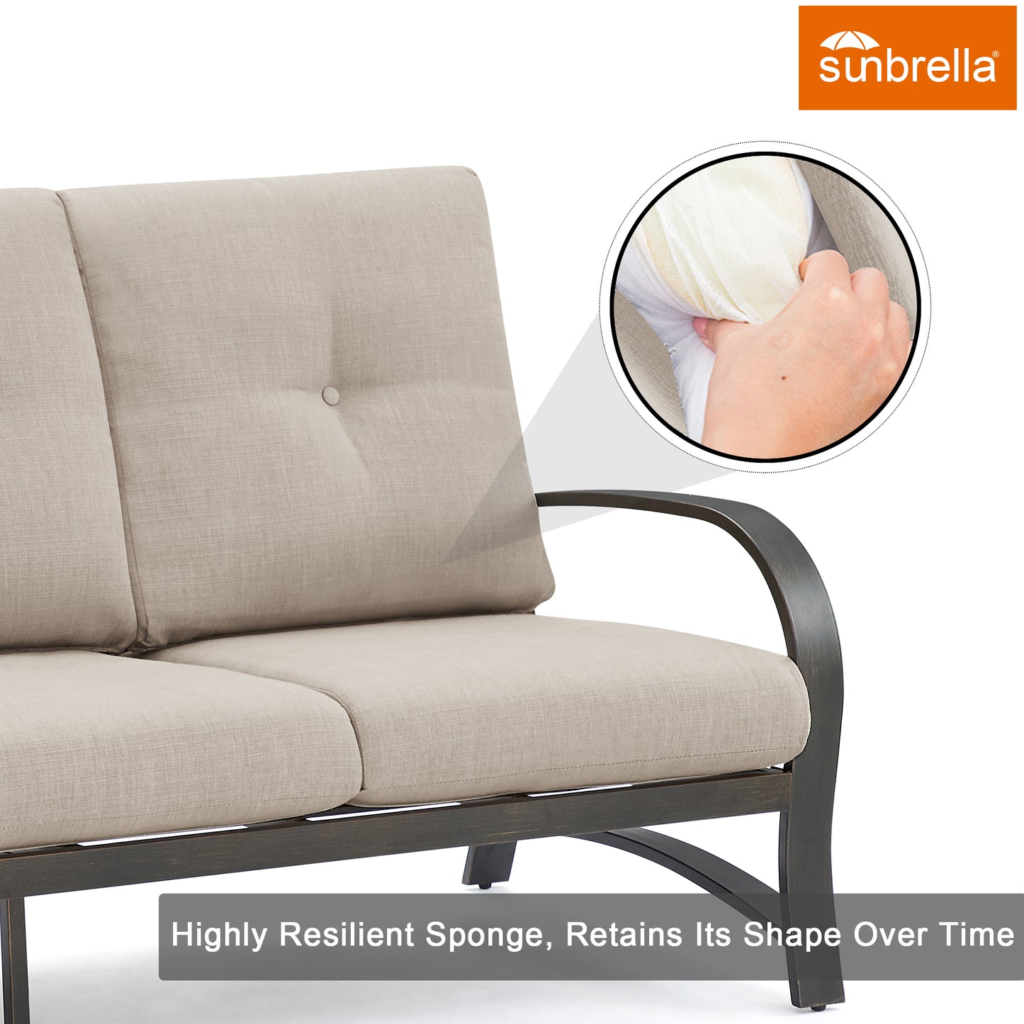 OPEN BOX I Chamber Aluminum 3-Seater Patio Sofa with Sunbrella® Cushions