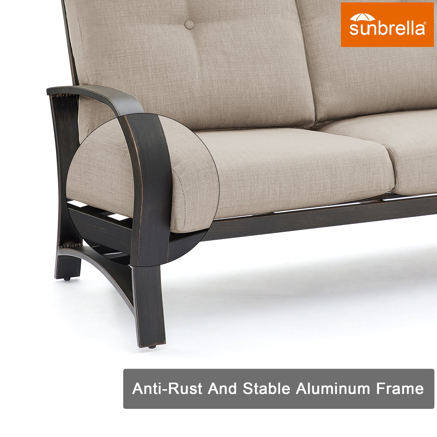 OPEN BOX I Chamber Aluminum 3-Seater Patio Sofa with Sunbrella® Cushions