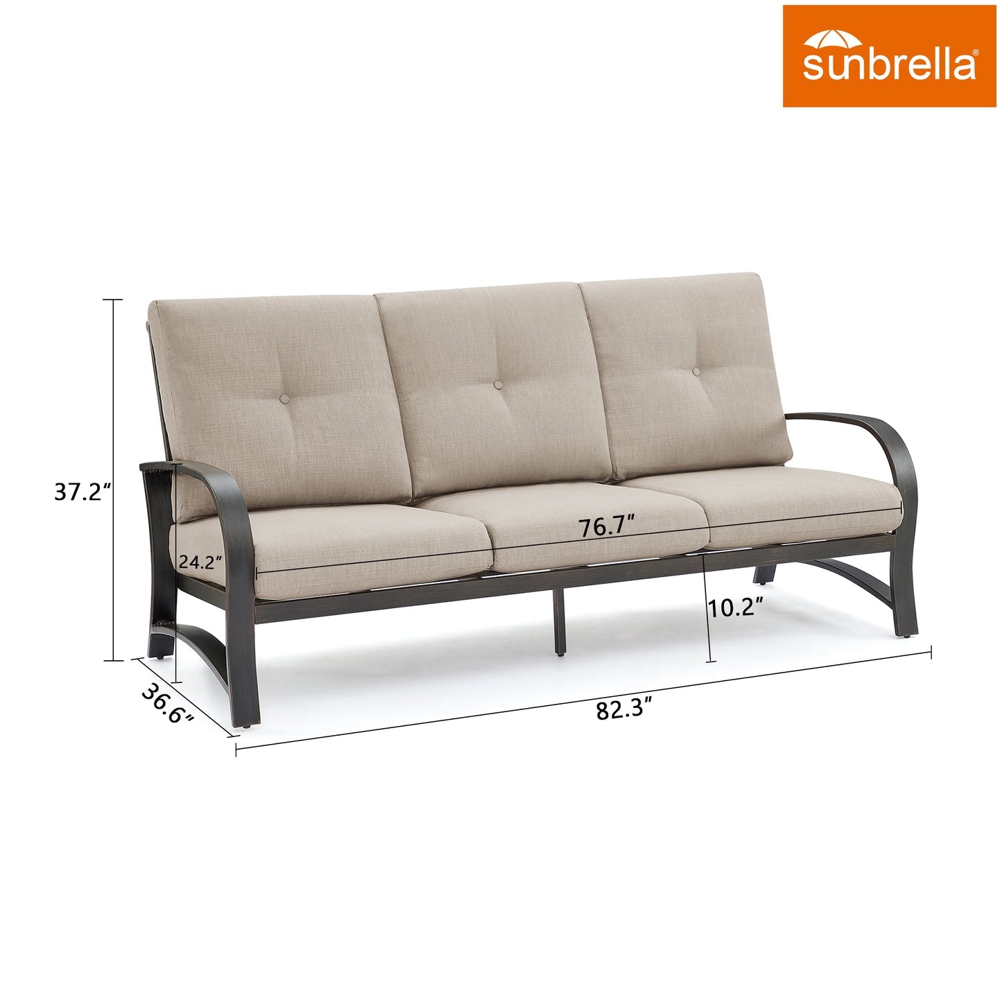 OPEN BOX I Chamber Aluminum 3-Seater Patio Sofa with Sunbrella® Cushions