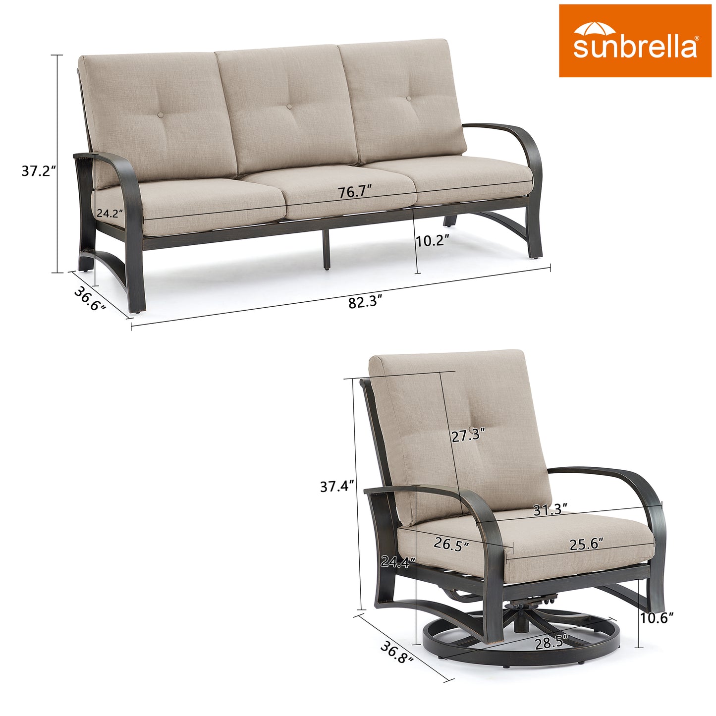 Chamber 3 Piece Outdoor Furniture Set with Sunbrella® Cushions