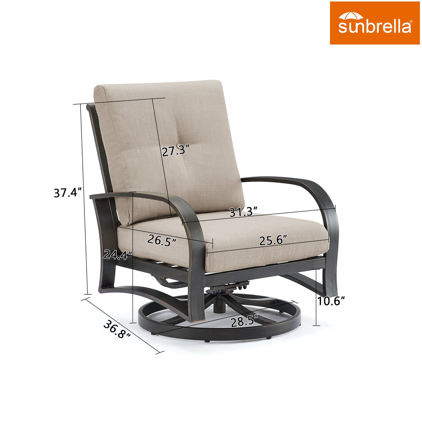 OPEN BOX I Chamber Patio Aluminum Swivel Club Chair with Sunbrella® Cushions