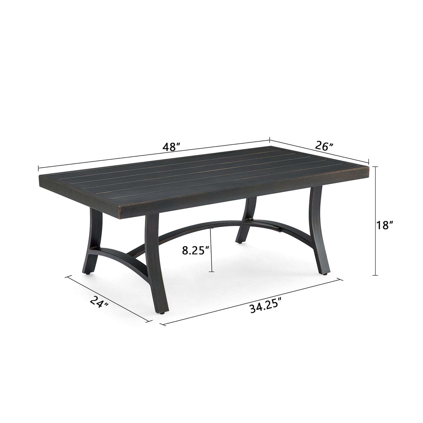 Chamber Patio Aluminum Coffee Table with Half Arc Bottom