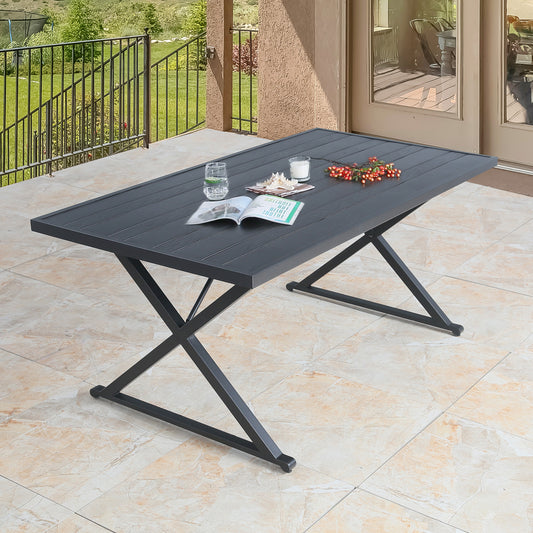 PEAKHOME Rectangular Patio Metal Dining Table with Wooden Textured Tabletop