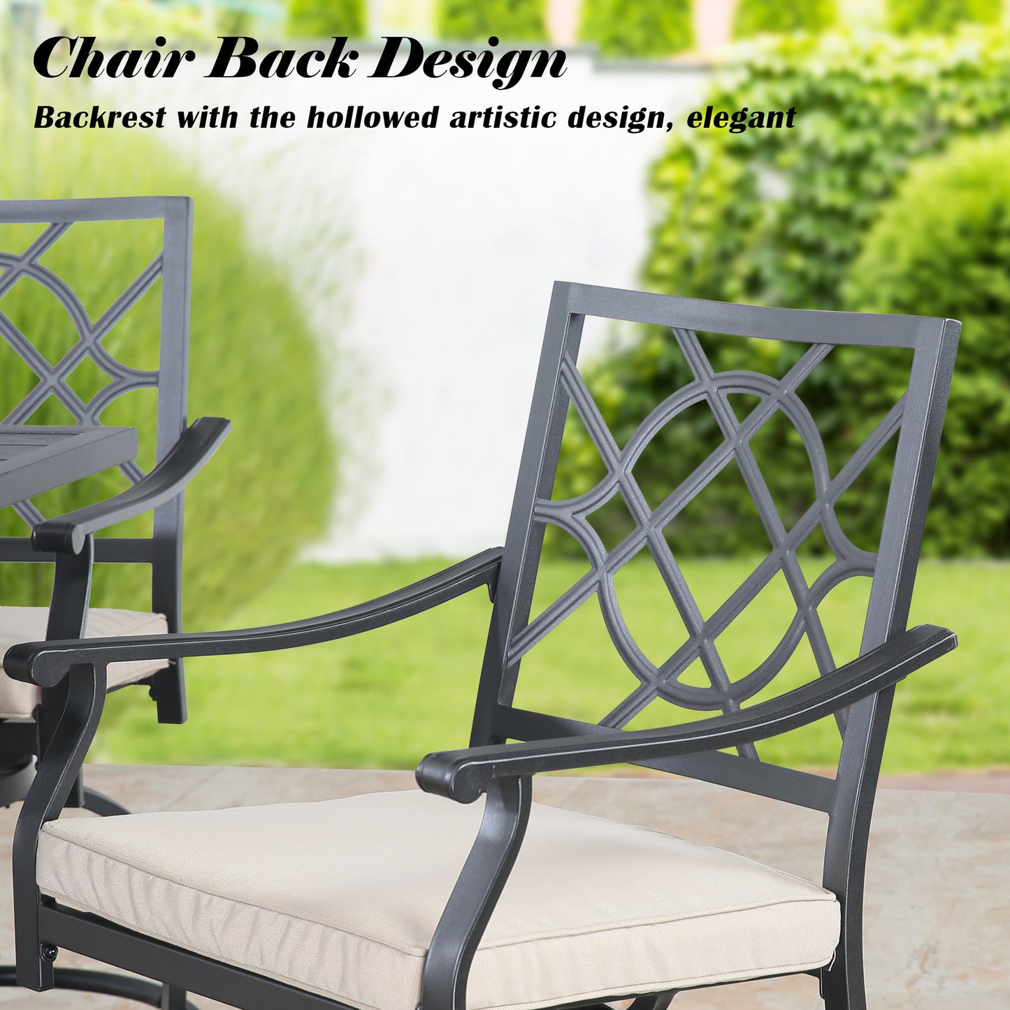 2 Pieces Patio Swivel Bar Stools Outdoor Metal Bar Height Bistro Chairs with Beige Seat Cushions