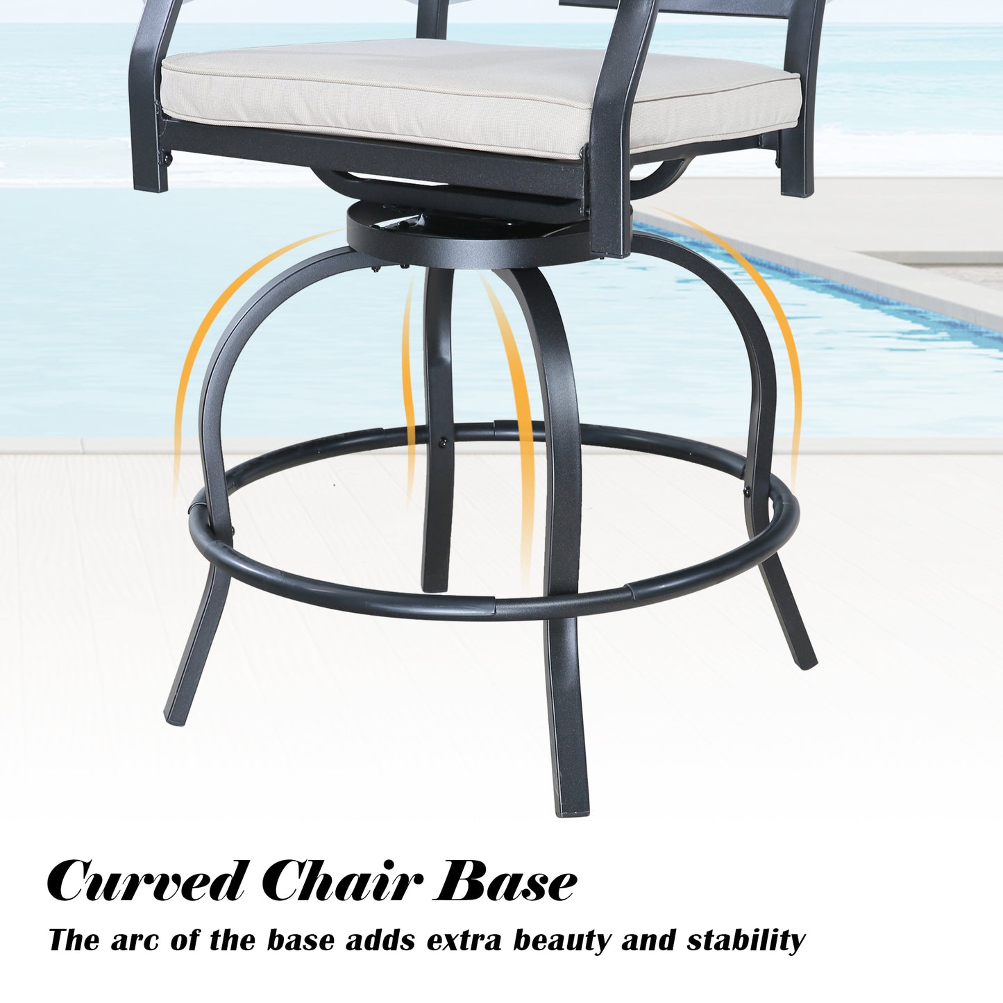 2 Pieces Patio Swivel Bar Stools Outdoor Metal Bar Height Bistro Chairs with Beige Seat Cushions