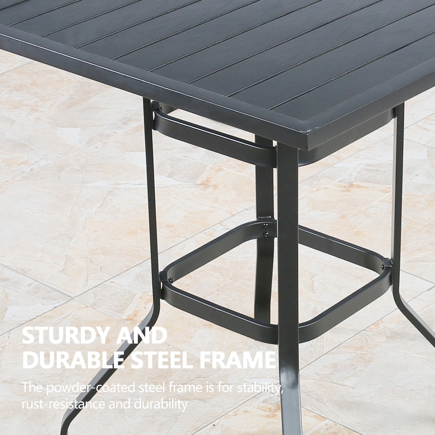 Outdoor 5 Pieces Patio Bar Height Dining Set with Square Steel Table and Bar Stools with Beige Seat and Back Cushions