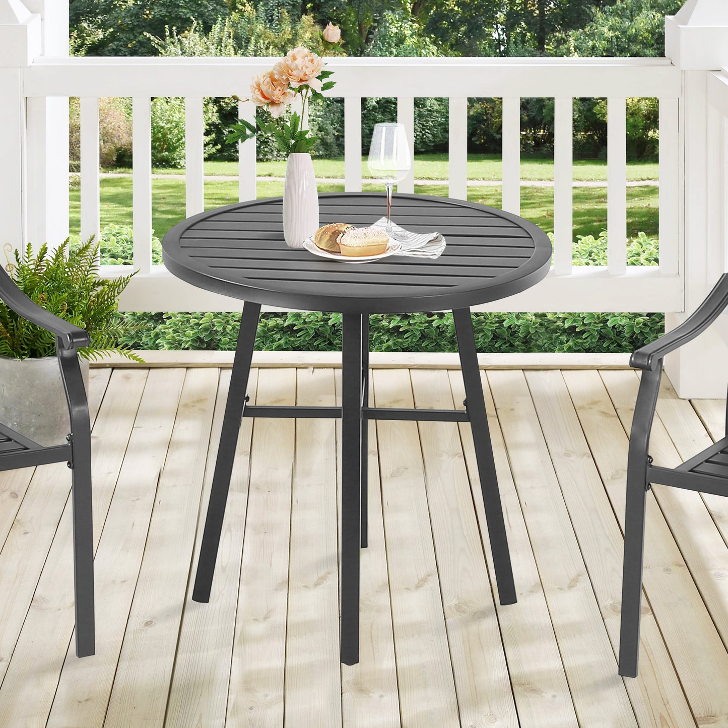 Patio Outdoor Round Metal Dining Table Indoor Retro Bistro Side Table, Conversation Table, Black
