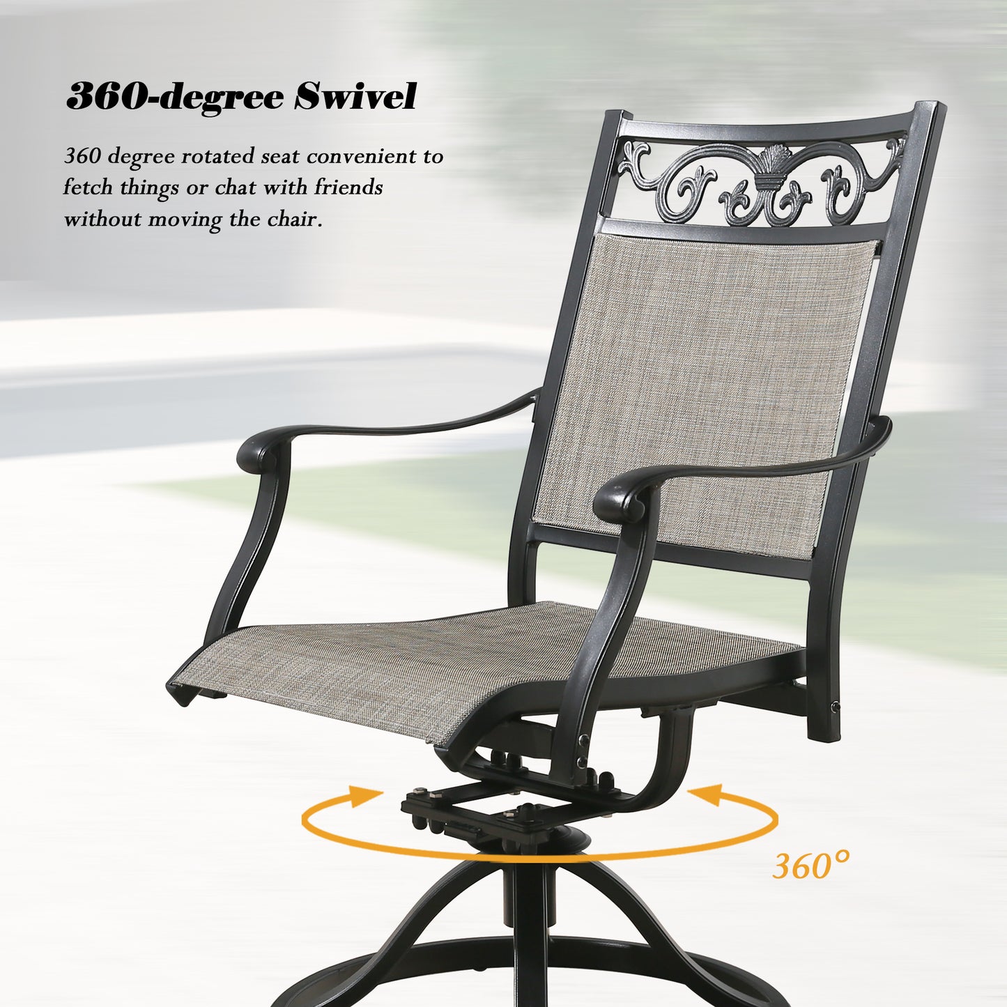 PEAKHOME Cast Aluminum Patio Swivel Dining Chairs Outdoor Slight Rocking Chairs with Textilene Sling Seat and Back