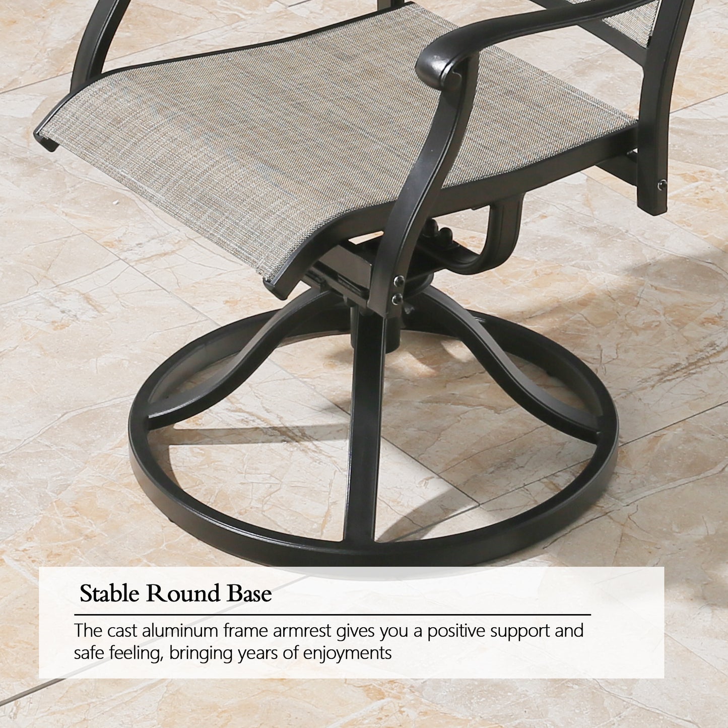 PEAKHOME Cast Aluminum Patio Swivel Dining Chairs Outdoor Slight Rocking Chairs with Textilene Sling Seat and Back