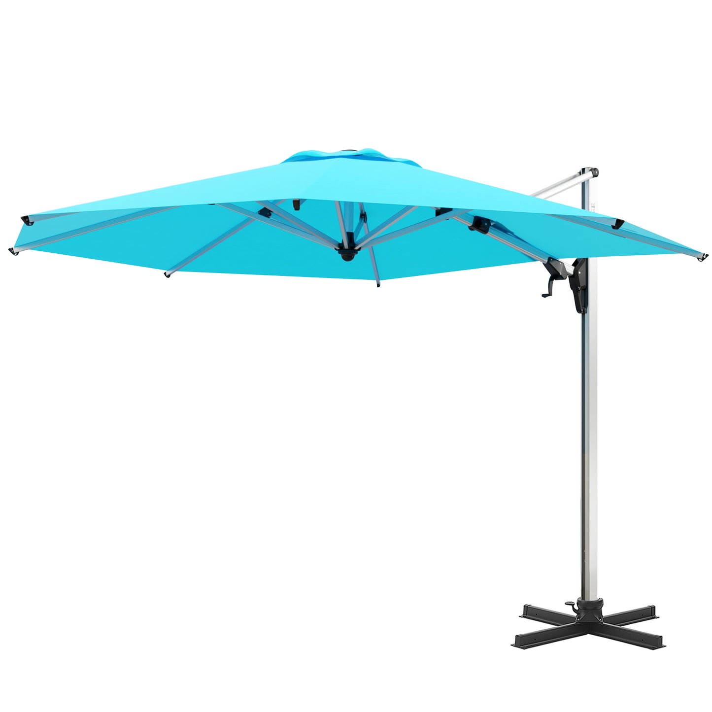 BELIZE 12ft Patio Octagonal Anodized Aluminium Cantilever Umbrella 360 Degree Rotation Offset Hanging Umbrella Outdoor Market Umbrella, 8 Ribs, Infinite Tilt, Blue
