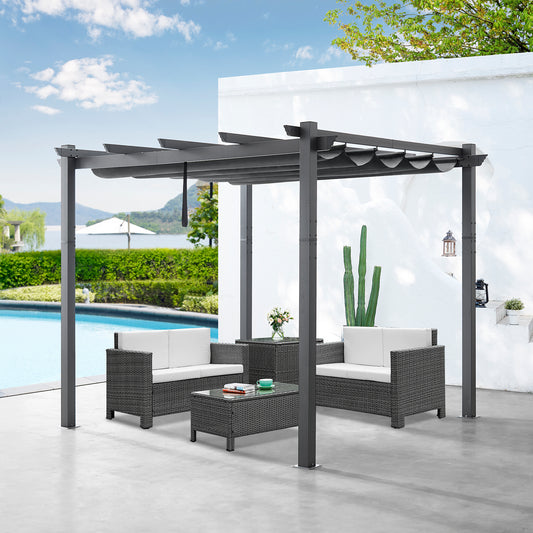 Peakhome Furnishings 10Ft x 10Ft Patio Retractable Pergola
