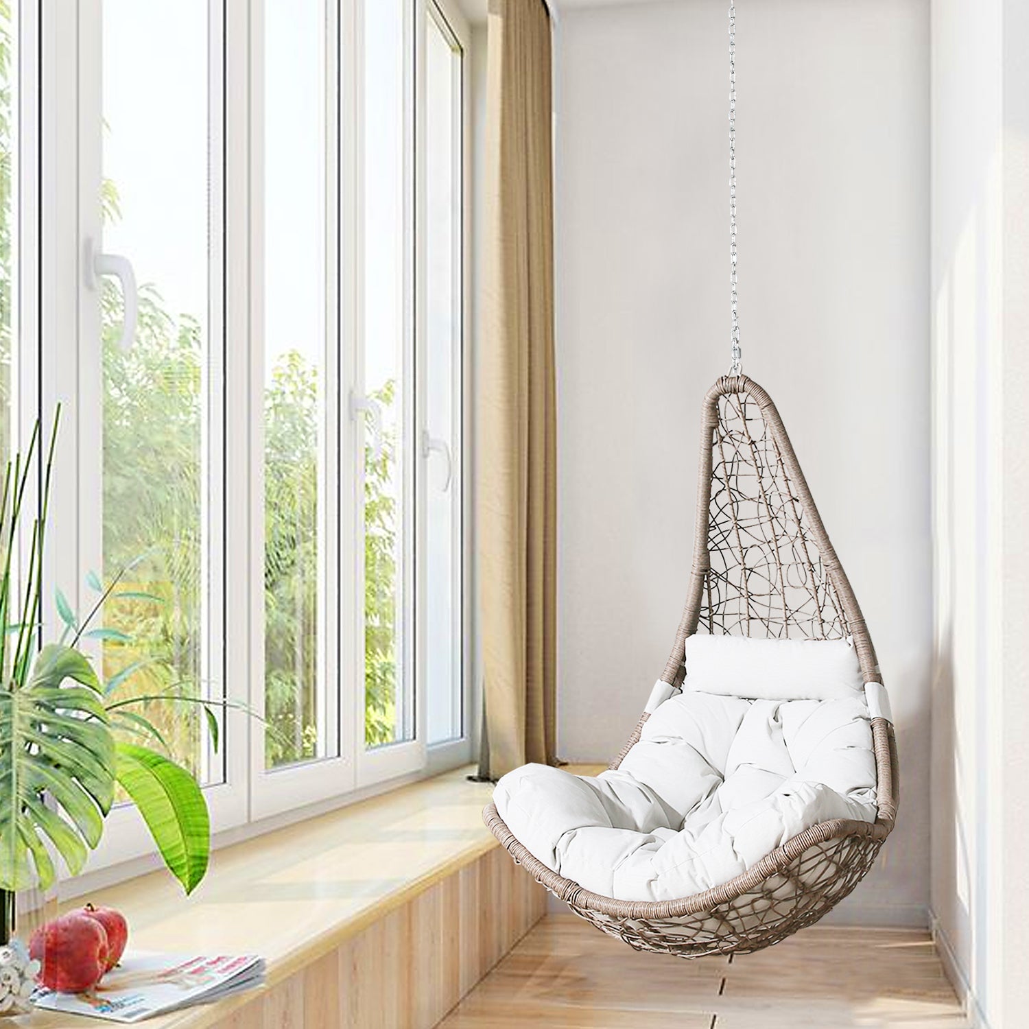 Peakhome Furnishings Wicker Hanging Basket Swing Chair