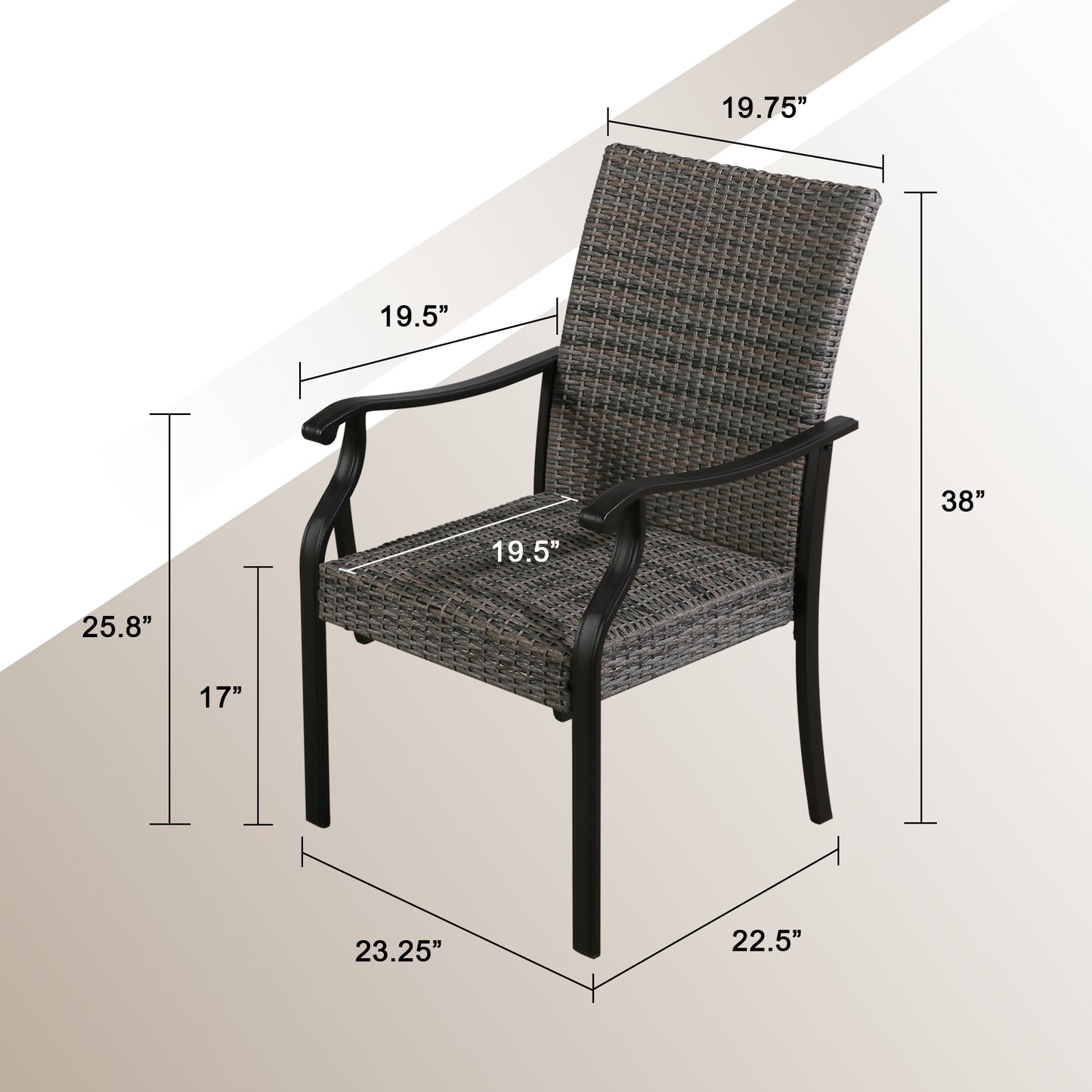 PEAKHOME Pavane 2-Piece Patio Wicker Dining Chair Set Padded with Quick Dry Foam