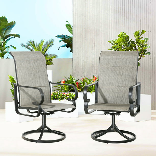 2 Pieces Patio Textilene Sling Swivel Dining Chairs Outdoor Metal Bistro Chairs Padded with Quick Dry Foam