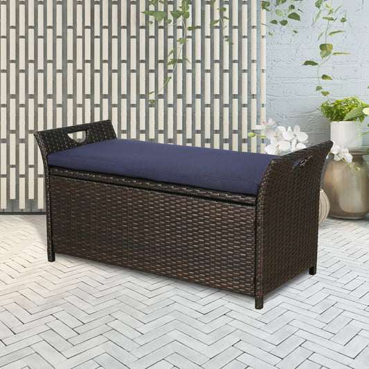 ULAX Outdoor Wicker Storage Bench with Cushion