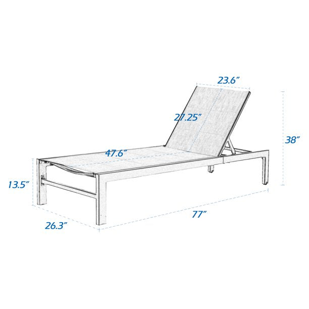 Patio Outdoor Aluminum Chaise Lounge Chair Adjustable Recliner with Wheels and Quick Dry Foam (Set of 2, Light Grey)