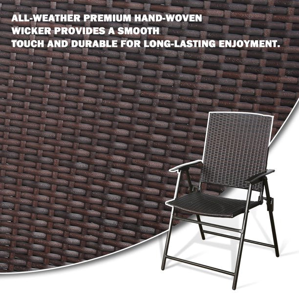 Rattan Folding Patio Dining Chairs with Armrest, Outdoor Foldable Wicker Chairs (Set of 2)