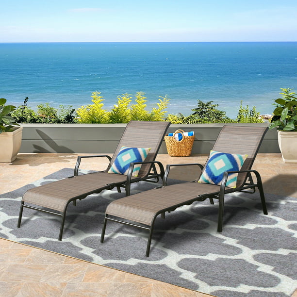 Patio Lounge Chair Chaise, Adjustable Backrest Ergonomic Shape with Durable Handwoven Rattan Steel Frame Garden Lawn Pool Recliner Outdoor Furniture Wicker Lounger