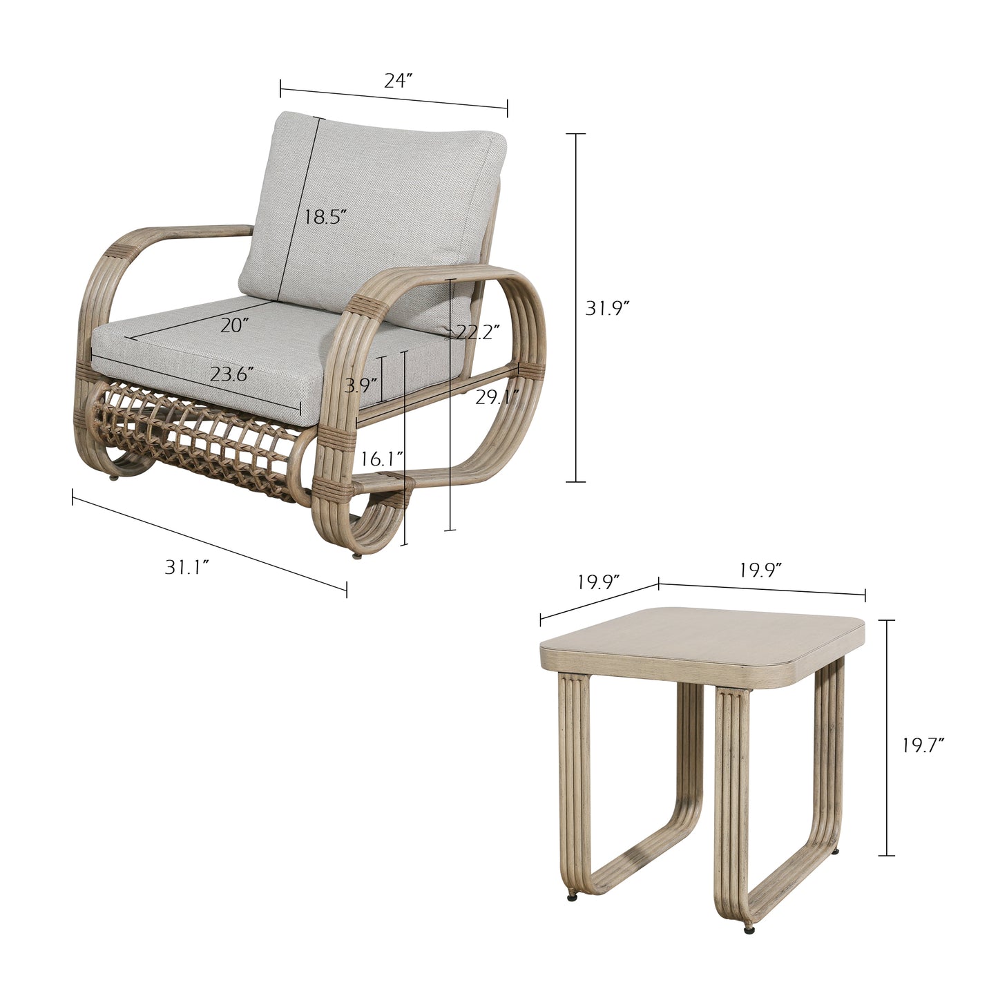 Arsterie 3 Pieces Aluminum Patio Conversation Set with Wicker Decoration