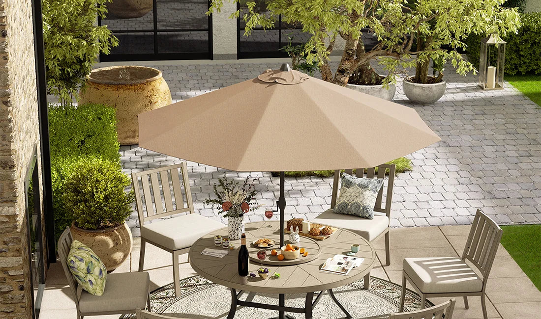 best patio umbrella for table 10 FT Umbrella, 3 Tier Outdoor with 8 Sturdy Glass Fiber Ribs and Push Button Tilt, Outdoor Patio Umbrellas Market Pool Garden Backyard, 1.5" Pole, Champagne ( Tier Outdoor Umbrella is a stylish and functional shade solution designed for patios Beautiful Patio Umbrellas | PatioLiving