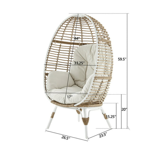 Peakhome Furnishings Wicker Egg Chair, Indoor Outdoor Lounger for Patio, Backyard, Living Room With Cushions, Steel Frame