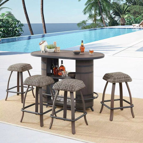 2 Pieces Outdoor Bar Height Stools All-Weather Patio Wicker Bar Chairs, Brown