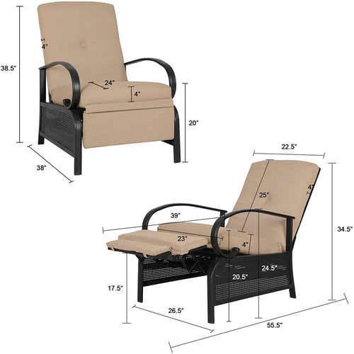 Patio Recliner Chair Automatic Adjustable Back Outdoor Lounge Recliner Chair with 100% Olefin Cushion (Beige)