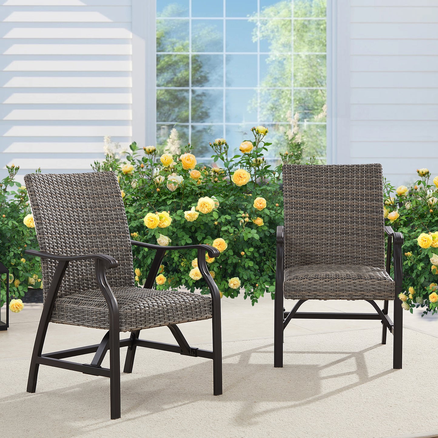 Patio Metal Wicker Motion Rocking Chairs ( Set of 2 )