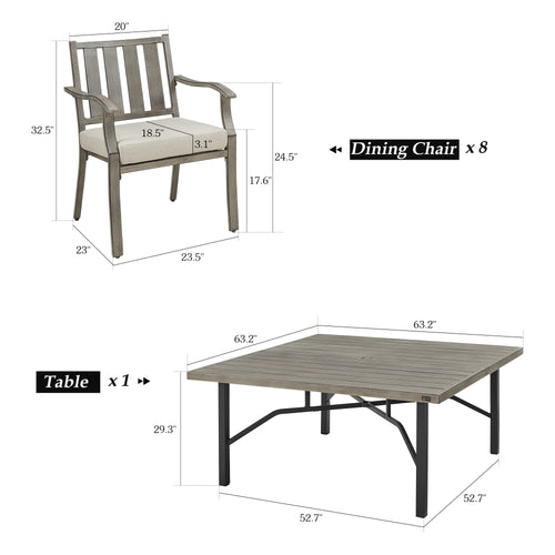 PEAKHOME Azur Outdoor 8 Person Square Dining Set with Sunbrella® Cushions