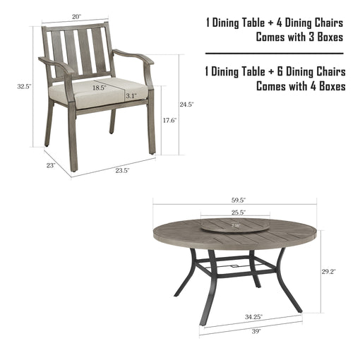 Azur Patio 4 Person & 6 Person Round 59.5" Dining Set With Removable Lazy Susan And Sunbrella Cushions