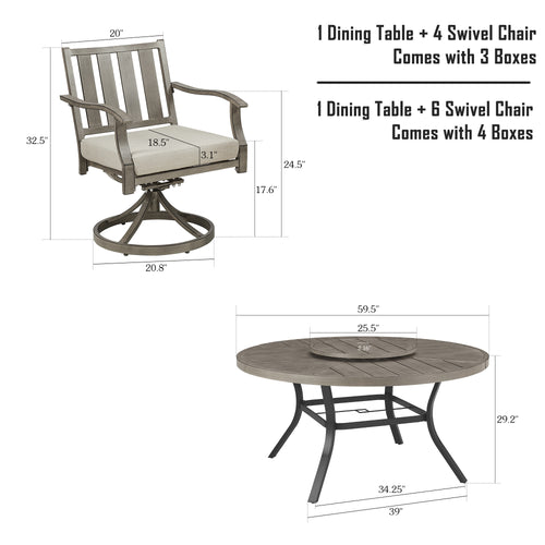 Azur Patio 4 Person & 6 Person Round 59.5" Dining Set With Removable Lazy Susan And Sunbrella Cushions