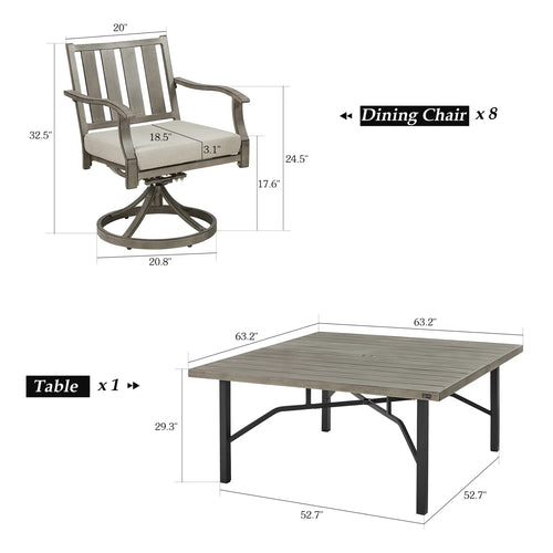 Azur 8-Person Square Outdoor Dining Set with Cushions