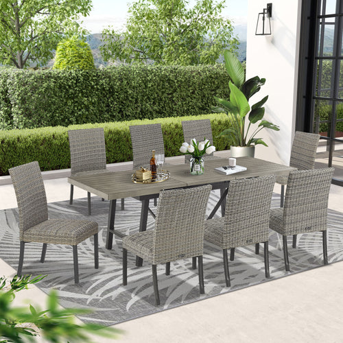 Patio 6 Person & 8 Person Automatic Extendable Dining Set With Armless Chair