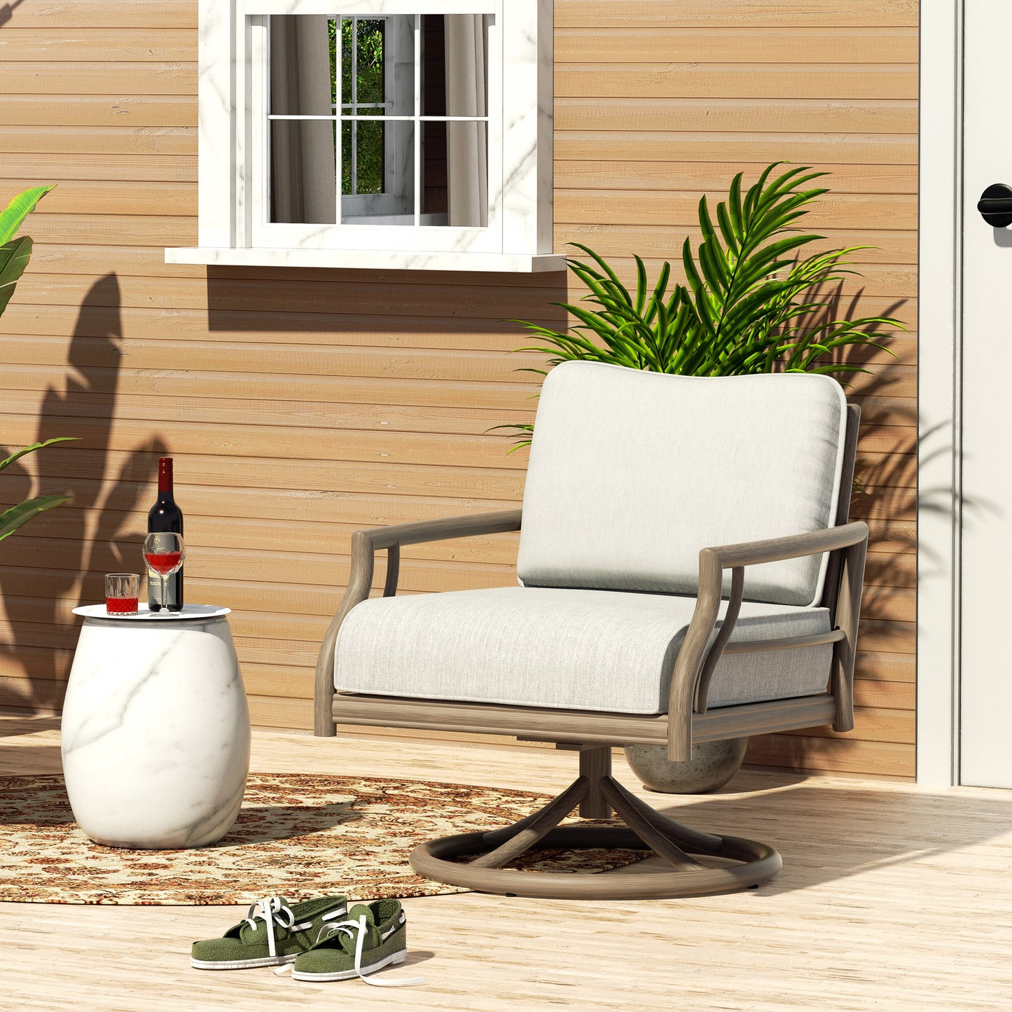 Lamando Patio Swivel Club Chair With Olefin Cushions