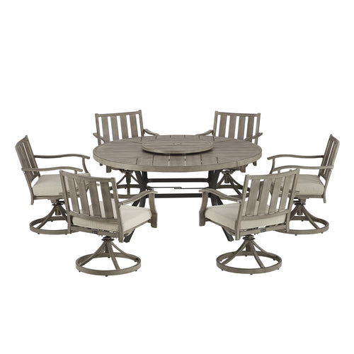 Azur Patio 4 Person & 6 Person Round 59.5" Dining Set With Removable Lazy Susan And Sunbrella Cushions