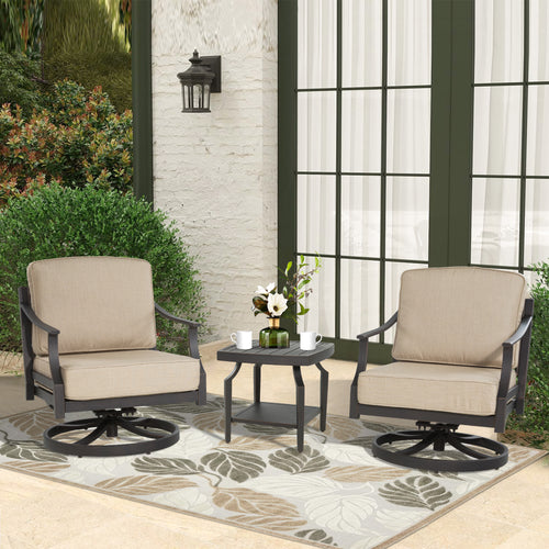 Tamarin 3 Pieces Aluminum Patio Club Conversation Seating Group With Sunbrella Cushions And Side Table