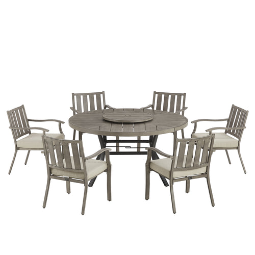 Azur Patio 4 Person & 6 Person Round 59.5" Dining Set With Removable Lazy Susan And Sunbrella Cushions