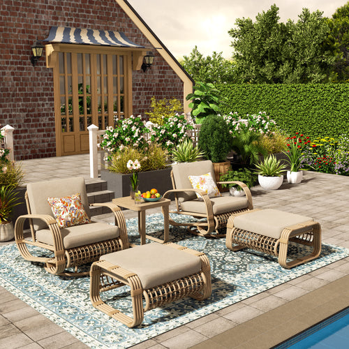 Arsterie Patio 5 Pieces Swivel Aluminum Conversation Set With Cushions And Ottomans