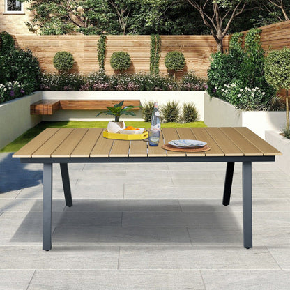 PEAKHOME Aluminum Patio Rectangular Dining Table with Resin Wood Slat
