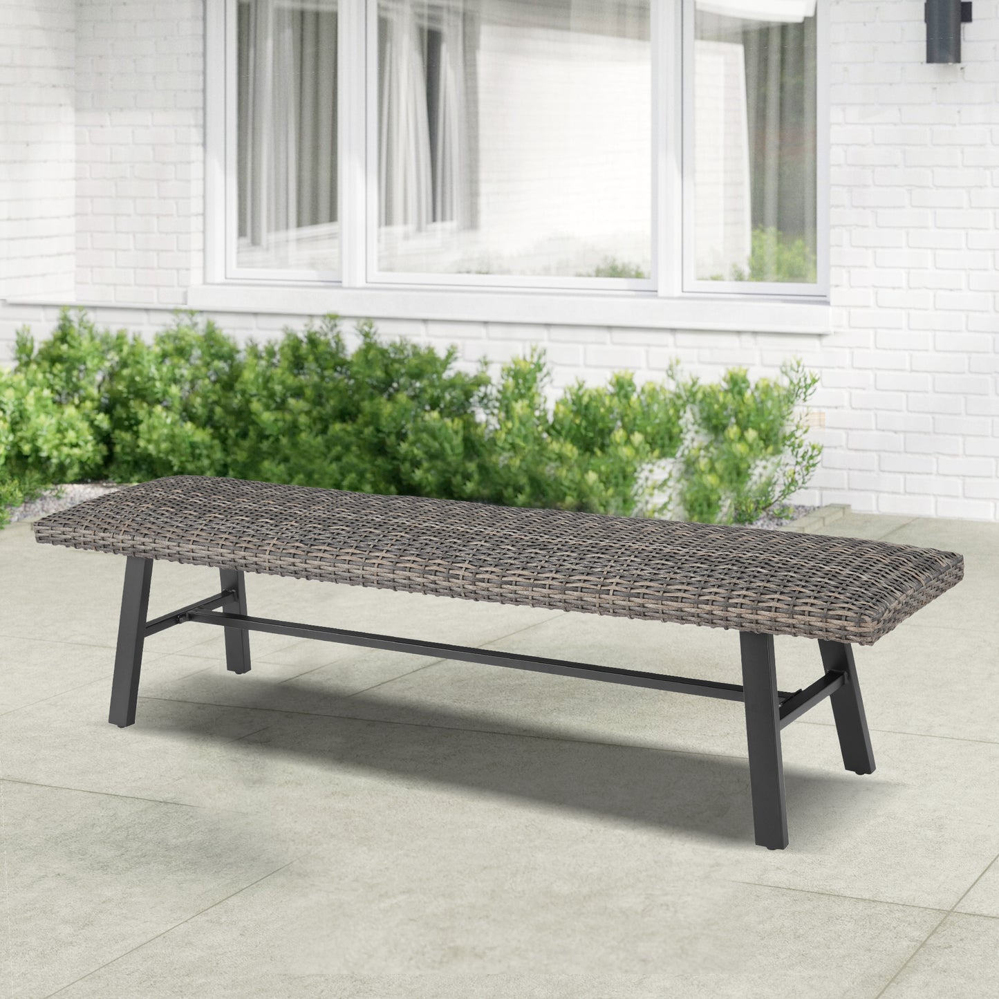 70” Outdoor Bench All-weather Wicker Patio Garden Bench, Mix Gray