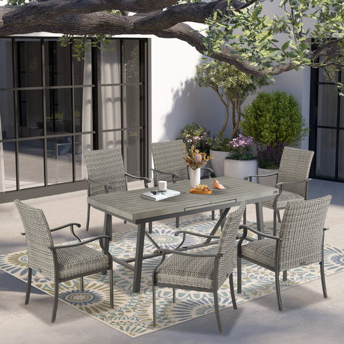 Patio 6 Person & 8 Person Automatic Extendable Dining Set With Armrest Chair