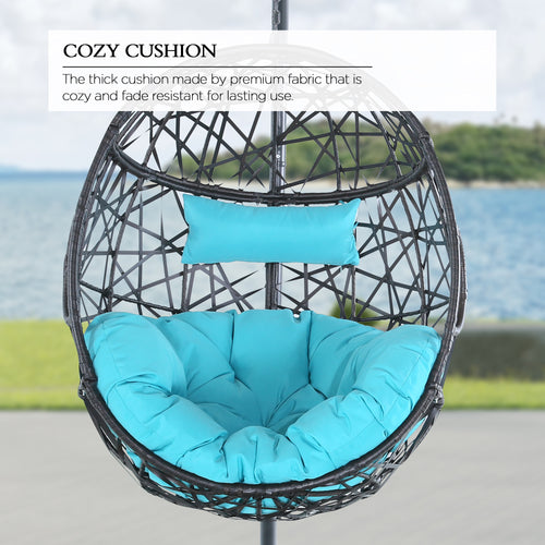 Outdoor/Indoor Rattan Hanging Basket Swing Chair with Stand and Cushion