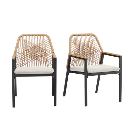 PEAKHOME Outdoor Aluminum Wicker Dining Chairs With Olefin Cushions (Set of 2)