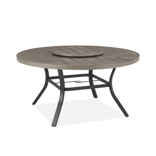 Azur Patio Aluminum Round 59.5" Dining Table With Removable Lazy Susan for 6 Person