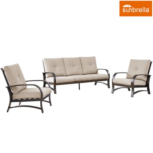 Chamber 3 Pieces Outdoor Aluminum Conversation Sofa Sets with Sunbrella® Cushions