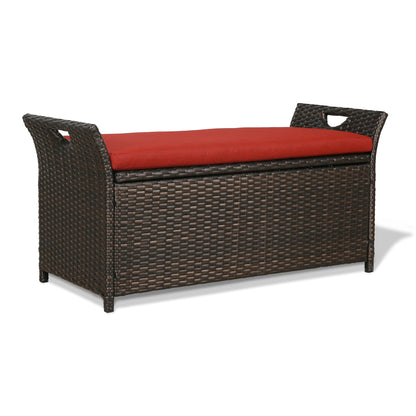 ULAX Outdoor Wicker Storage Bench with Cushion