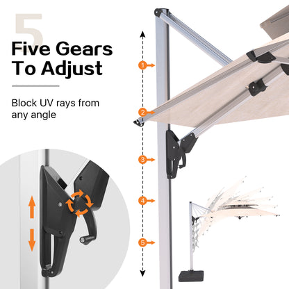 PATIO TREE Milano Double Top 11ft Round Patio Cantilever Umbrella for Deck, Pool, Backyard