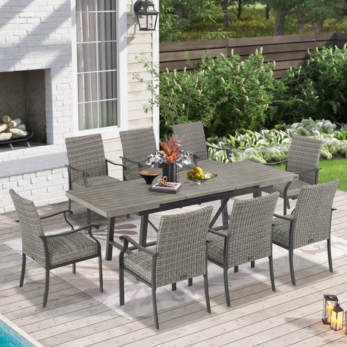 Patio 6 Person & 8 Person Automatic Extendable Dining Set With Armrest Chair