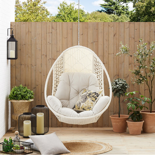 Patio Metal Egg Chair Wicker Hang Swing Chair with Cushion